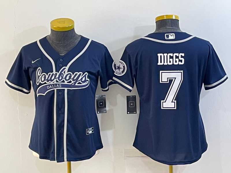 Womens Dallas Cowboys #7 Trevon Diggs Navy Blue With Patch Cool Base Stitched Baseball Jersey->women nfl jersey->Women Jersey